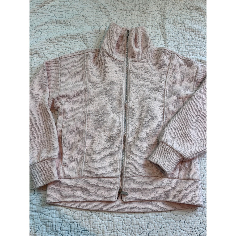 Calia Pink Textured Waffle Knit Full Zip Funnel Neck Sweater Size XS